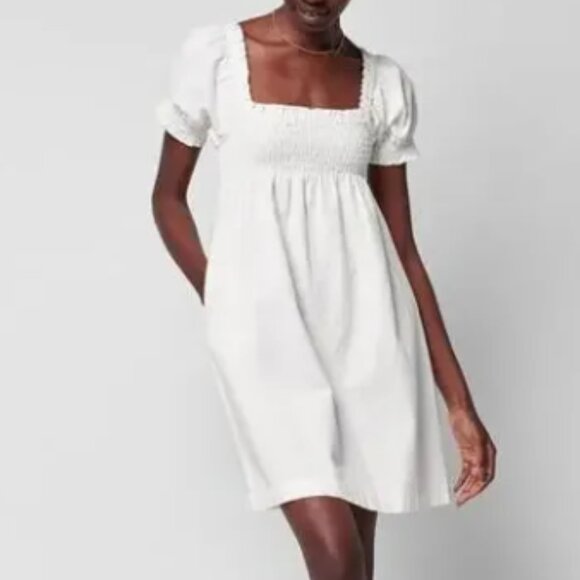 Faherty Dresses & Skirts - Faherty Women's Ramona Egret Cream Smocked Puff Sleeve Babydoll Dress Small